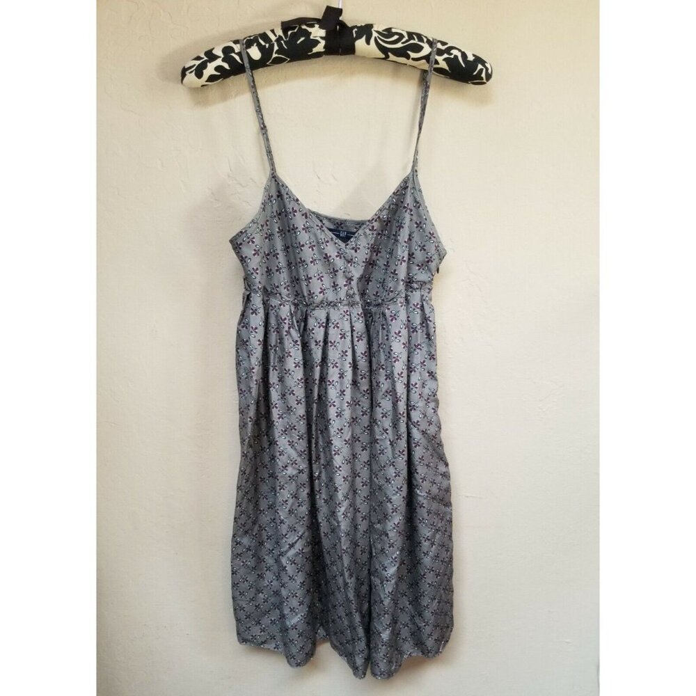 Gap Womens Floral 100% Silk Empire Waist Babydoll Boho Dress Size 2 Gray Purple